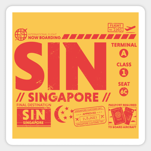 Vintage Singapore SIN Airport Code Travel Day Retro Travel Tag Sticker by Now Boarding